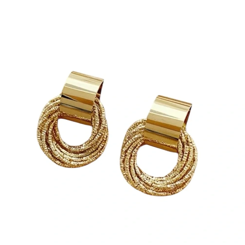 Gold Overlay Glam Lux Hoop Textured Circle Door Knocker Statement Earrings